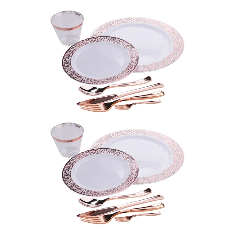 

Набор одноразовой посуды из розового золота, 2 набора