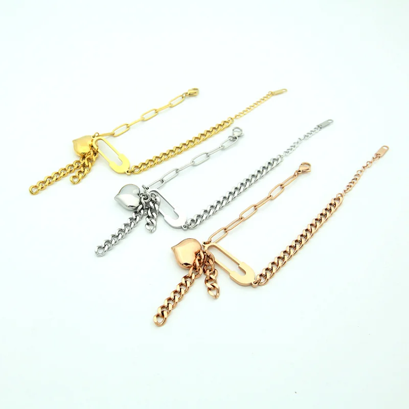 

Heart Stainless Steel Gold Silver Color Chain Bracelet For Women Classic Rust Proof Fashion Girl Wrist Jewelry Gift