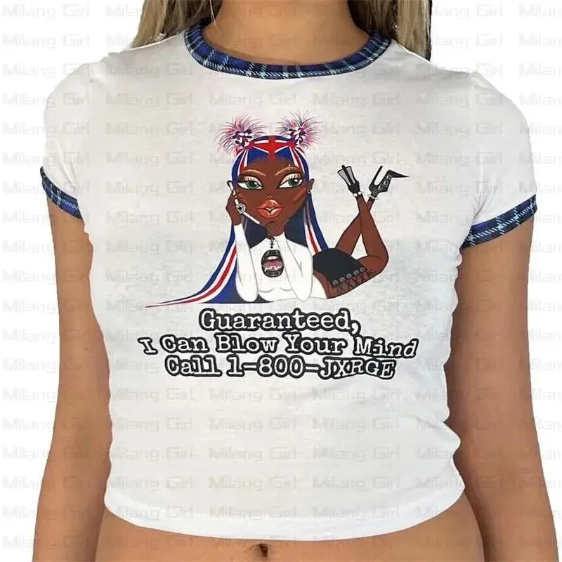 Модная летняя белая футболка Y2K Kawayi для девочек с принтом Феи мусора 2000