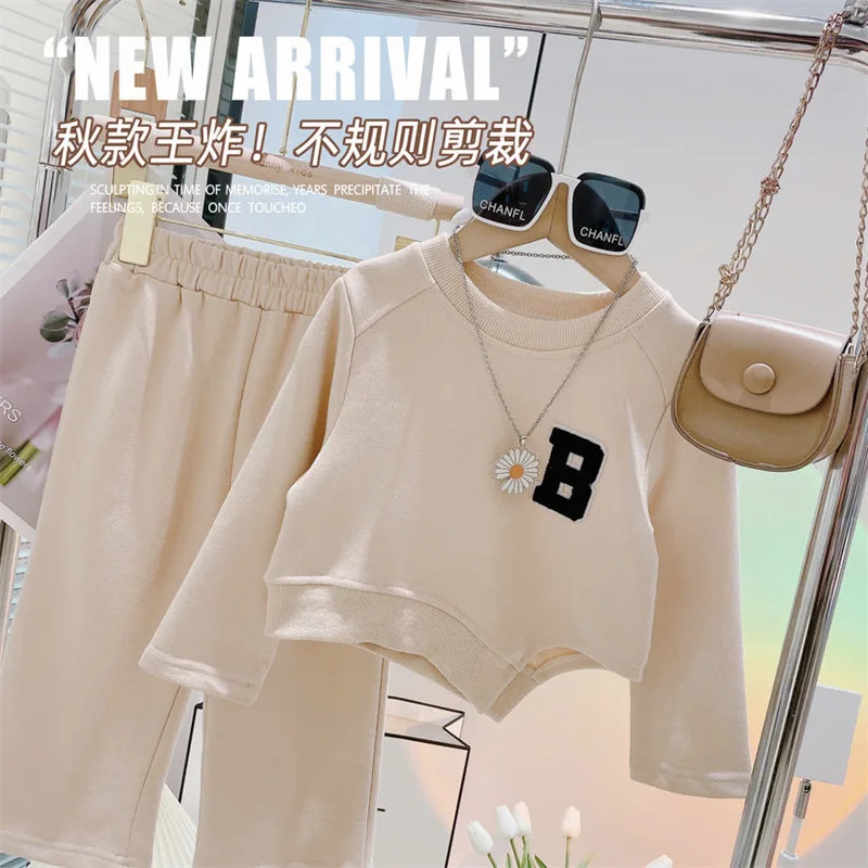 Girls Spring and Autumn Sports Suit New Children's Korean Casual Irregular Sweater + Trousers Two-piece Set  Girl Outfit Set