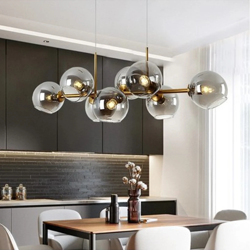 

Nordic LED Pendant Lamp Modern Glass Ball Hanging Lights For Kitchen Living Dining Room Cafe Chandeliers Indoor Lighting Fixture