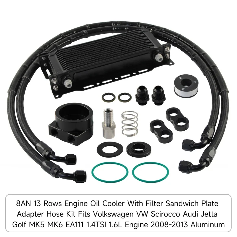 

8AN 13-рядный комплект масляного радиатора подходит для Volkswagen VW Scirocco Audi Jetta Golf MK5 MK6 EA111 1.4TSI 1.6L двигатель 2008-2013 алюминий