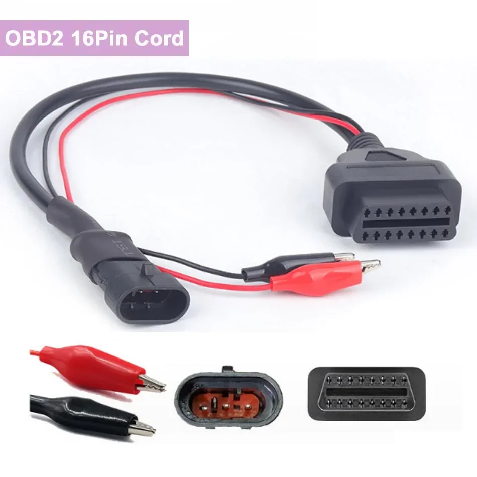 

16-контактный адаптер Obd для 3-контактного удлинительного кабеля Fiat для Chunfeng, трехигольный адаптерный кабель для мотоцикла OBD2 с зажимом типа «крокодил»