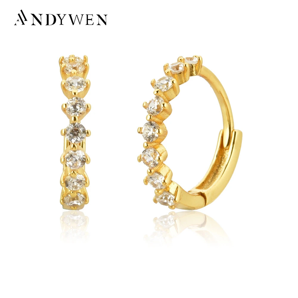 

ANDYWEN 100% 925 Sterling Silver Rose Red Huggies Pendiente Luxury Circle Fashion Zircon CZ Hoops Piercing Ohrringe Jewelry