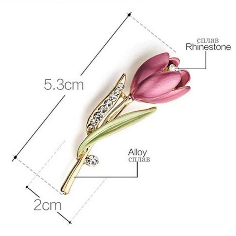Hot Sale High Quality Crystal Tulip Shape Beautiful Trendy Trendy Clothing Accessories Flowers Brooches   For Friend Party images - 3