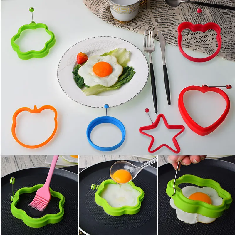 

Silicone Egg Mold Non-stick Omelet Ring Ring Form with Handle DIY Breakfast Egg Omelet Mold Kitchen Cooking Supplies Accessories