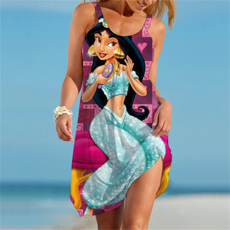 

Жасмин с круглым вырезом 3D платья Диснея повседневные универсальные Простые Модные корейские женские платья элегантные платья новая одежда