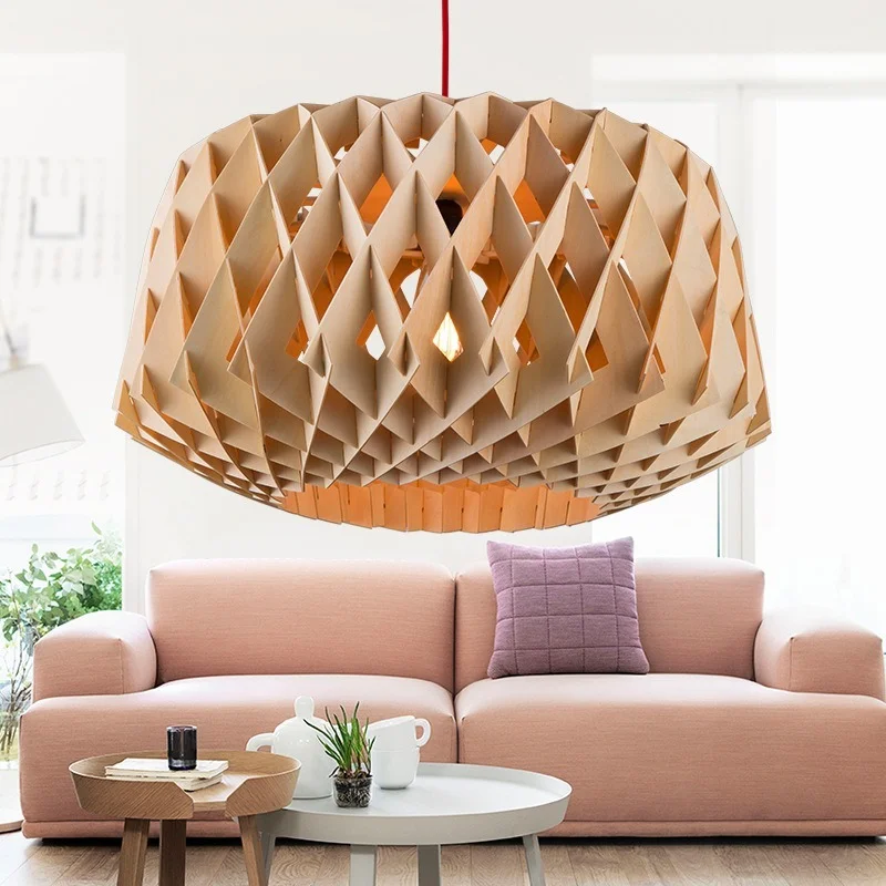 Creative Chandelier Logs Dining Room Lamp Simple Modern mu deng Solid Wood Dining Room Lamp Led a chandelier Paper Bo Museum