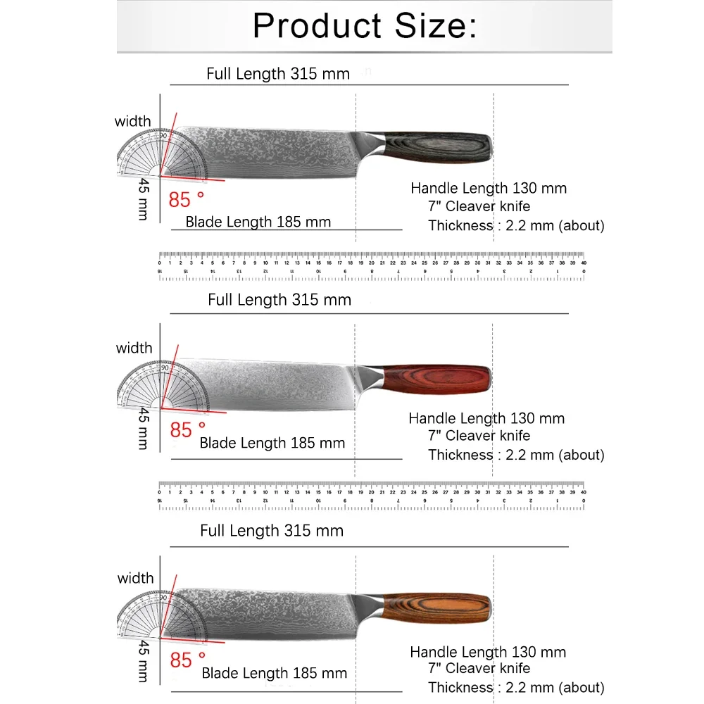 7-дюймовый нож Dmascus из высокоуглеродистой стали для измельчения мяса овощей