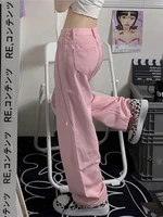 y2k baggy pink jeans women kawaii korean fashion oversize low rise wide leg denim pants streetwear trousers suits cargo pants