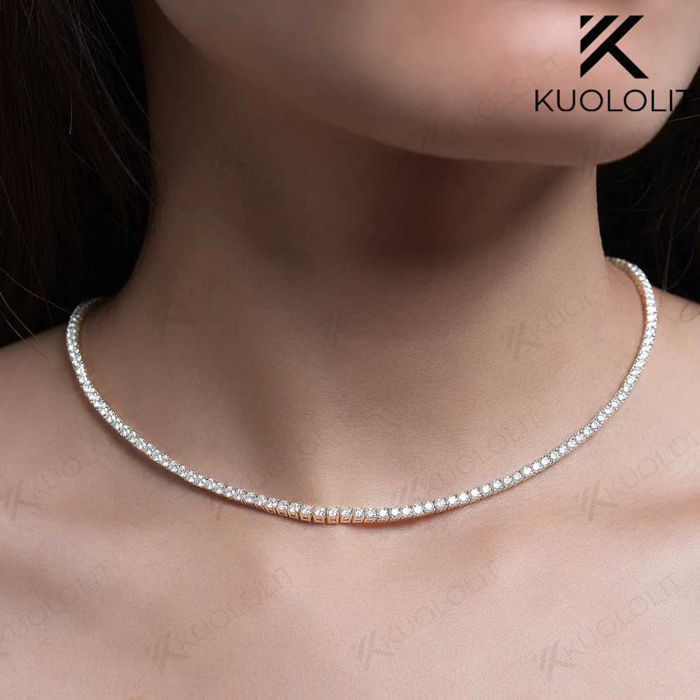 

Kuololit Moissanite теннис ожерелья для женщин мужчин Твердые 10 к 14 к 925 серебро D/VVS бриллианты ожерелье для помолвки Рождество
