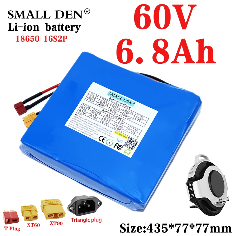 

60V 6.8Ah 18650 16S2P Lithium Battery Pack 6800mAh with BMS Self-balancing Vehicle Electric Unicycle Replacement Battery Kit