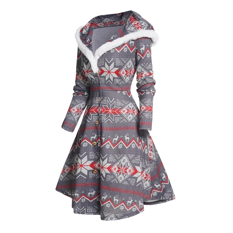 Dressfo 2024 женское рождественское пальто с капюшоном зигзагообразное длинное из