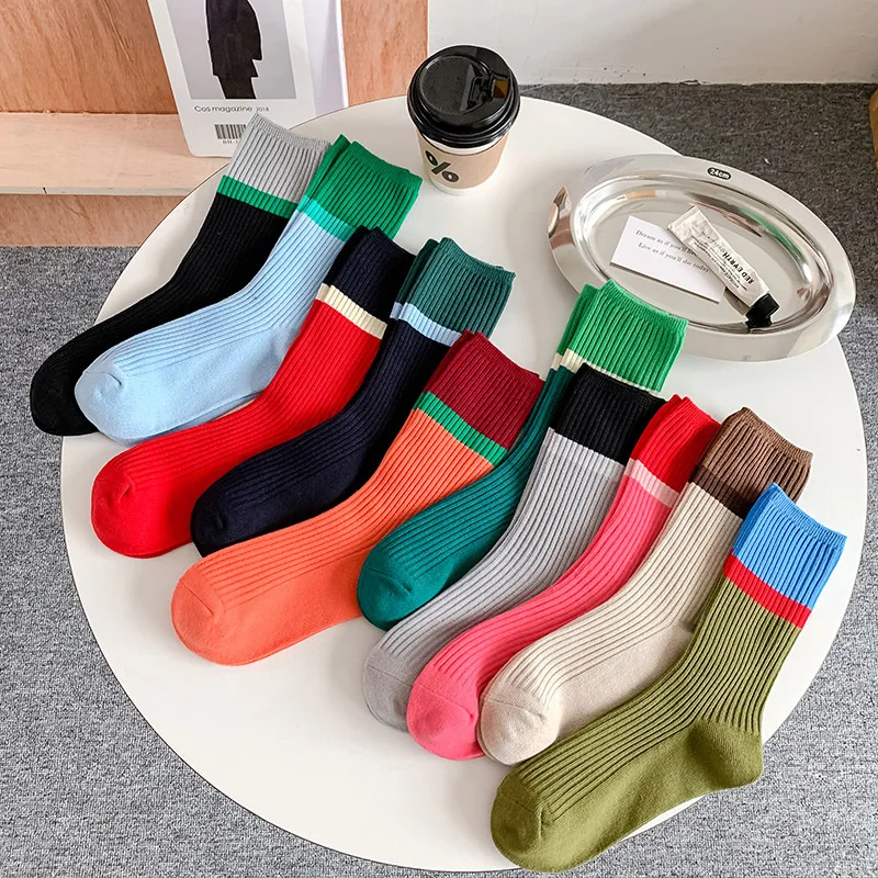 

Korean Splicing Woman Sock Striped for Women Socks Casual Kawaii Fashion Warm Comfortable Sox Cotton Autumn Winter Stockings