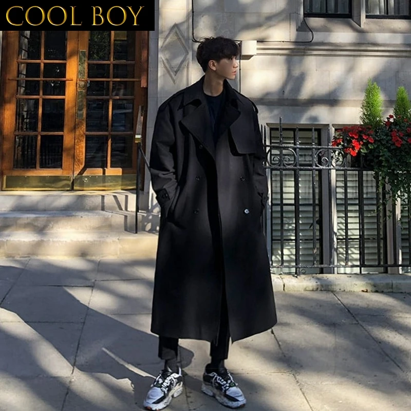 

J GIRLS Long Trench Men High Quality Comfort Wind-proof Loose Teenagers Trendy Ulzzang Autumn Males Outwear All-match Daily Chic