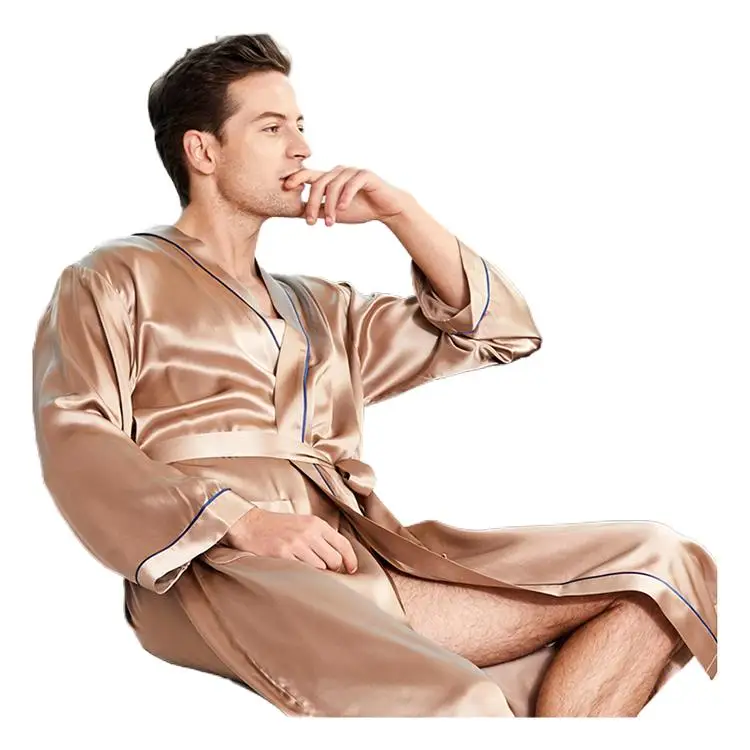 Embroidered Soft High Quality Silk Satin Kimono Robe 100% Real Silk Pajama Long Sleeve For Men Silk Light Robes For Coverage