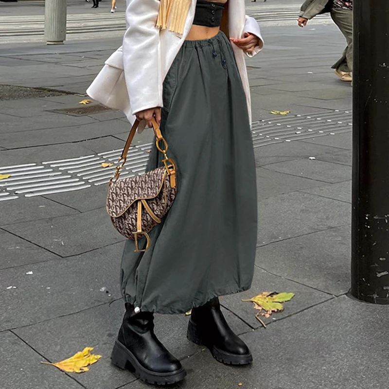 

Y2K Vintage High Waist Shirring Long Skirt Women Korean Fashion Retro Straight Skirt Preppy Harajuku Grunge Emo Alt Streetwear