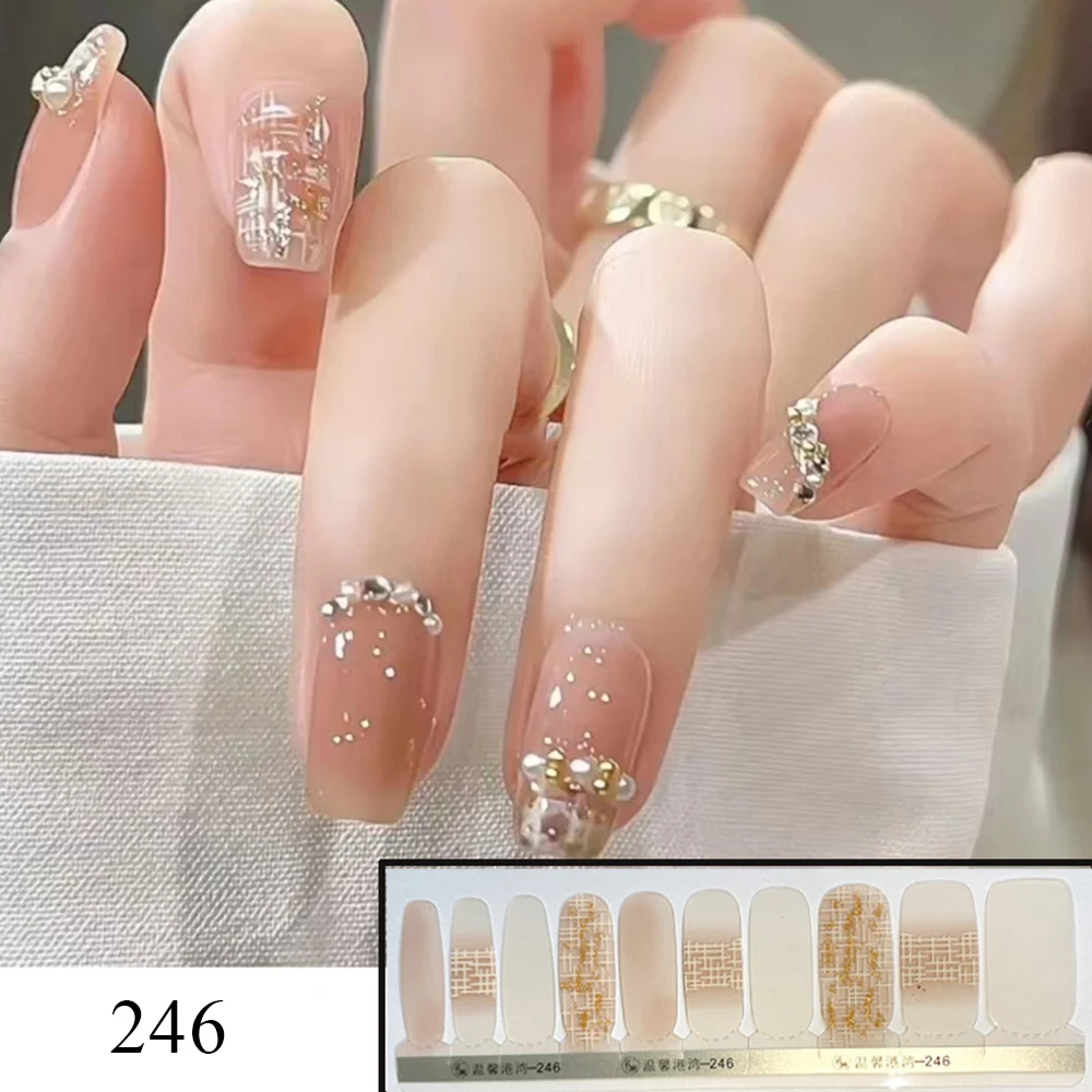

20 Tips Gel Nail Strips Patch Sliders Flowers Gradient Color Adhesive Full Cover Gel Nail Stcikers UV Lamp Semi-Cured Manicure