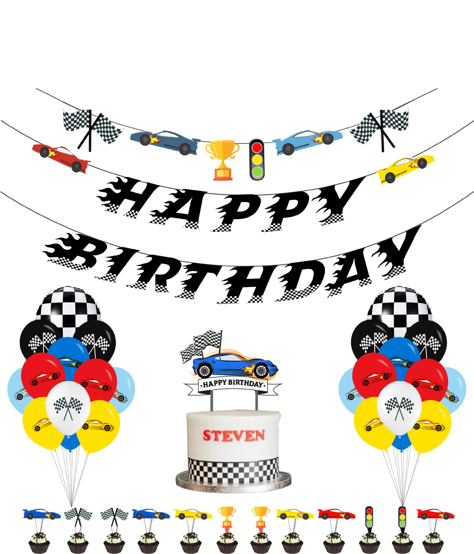 

Racing Theme Birthday Party Decoration Set with Racing Birthday Banner Garland Small Car Cake Topper Birthday Party Supplies