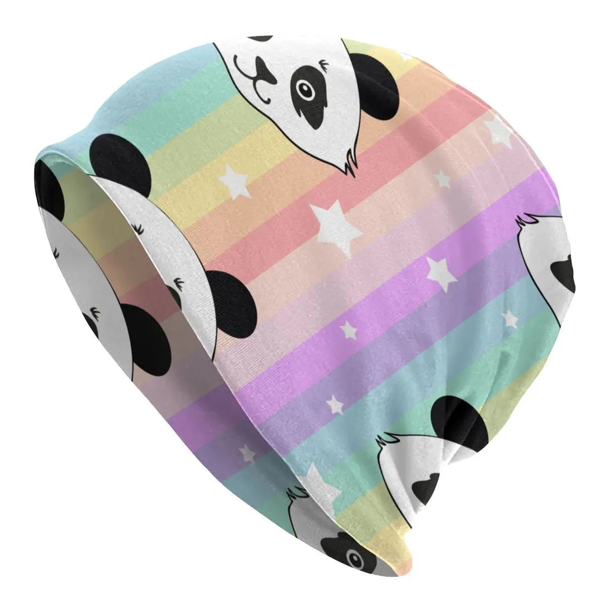 Cute Panda With Rainbow Stripes Men's Beanies for Women Outdoor Bonnet Hats Unisex Knitted Hat Hip Hop Cap