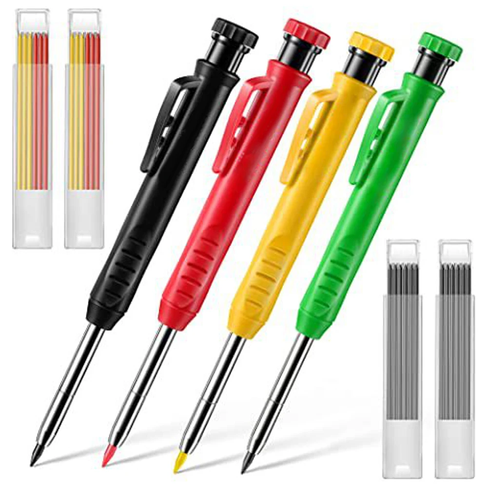 

Solid Carpenter Pencil With Refill Leads And Built-in Sharpener For Deep Hole Mechanical Pencil Marker Marking Woodworking Tools