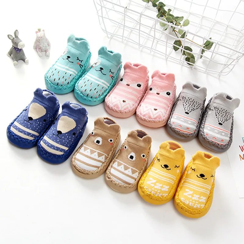 

2022 New Spring Autumn Cartoon Baby Toddler Shoes PU Leather Sole Cotton Baby Non-slip Floor Socks 0-3 Years