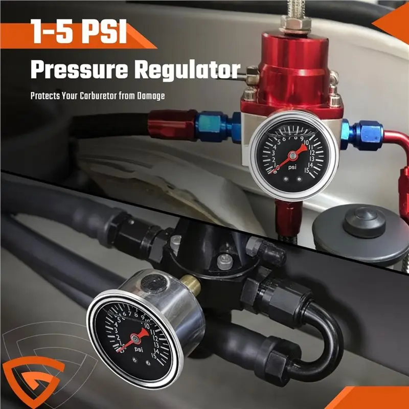 Фото Манометр давления топлива ABKU 1-5 PSI, универсальный регулятор давления топлива, комплект топливного насоса для карбюратора с манометром 0-15 PSI №2