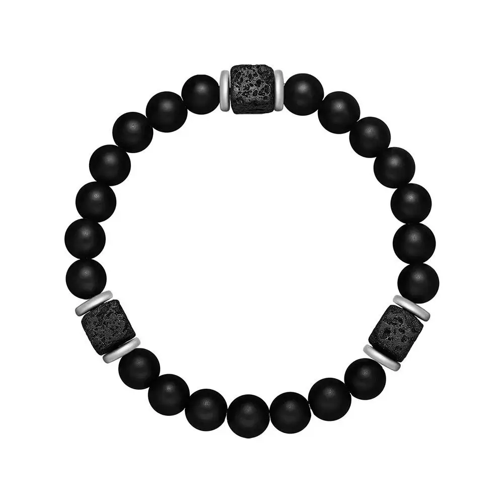 Мужской черный классический матовый браслет Obisidian с бусинами из Лабрадорита