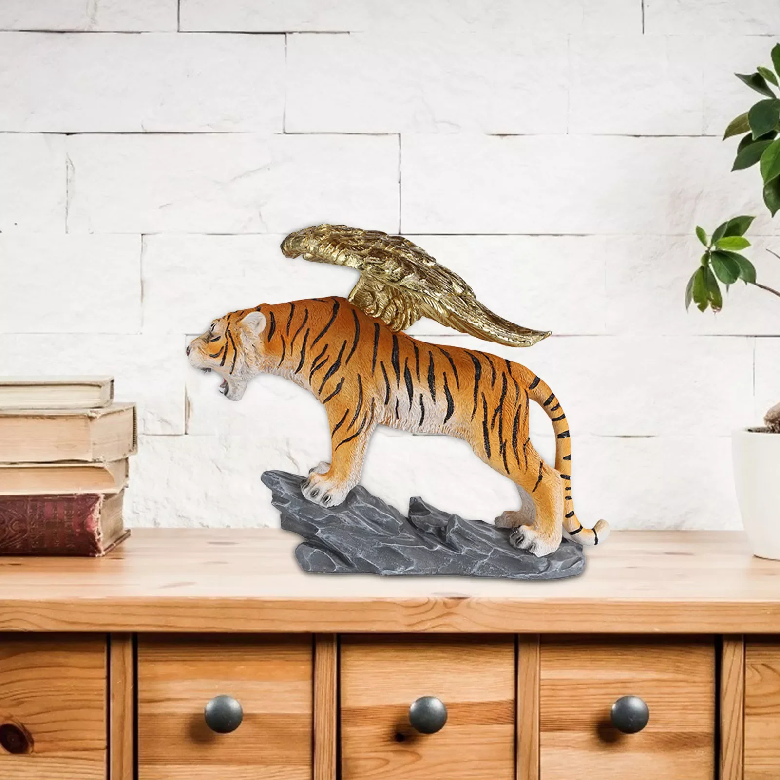 

Golden Chinese Zodiac Tiger Statue Year Of The 2022 Tiger Figurine With Wing Vivid Resin Lion Sculpture Good Luck Table Decor
