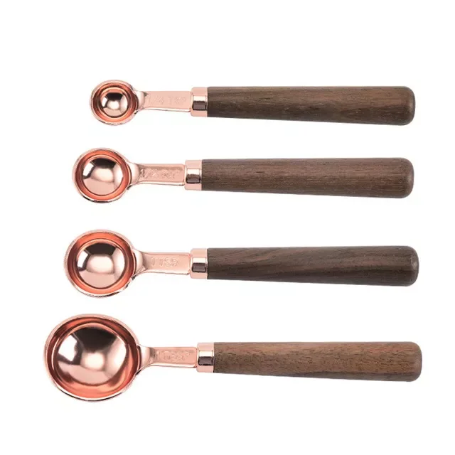 Stainless Steel Measuring Cup Spoon Set Wooden Handle Baking Tools Bartending Scale Kitchen Tool Accessories Gadget set