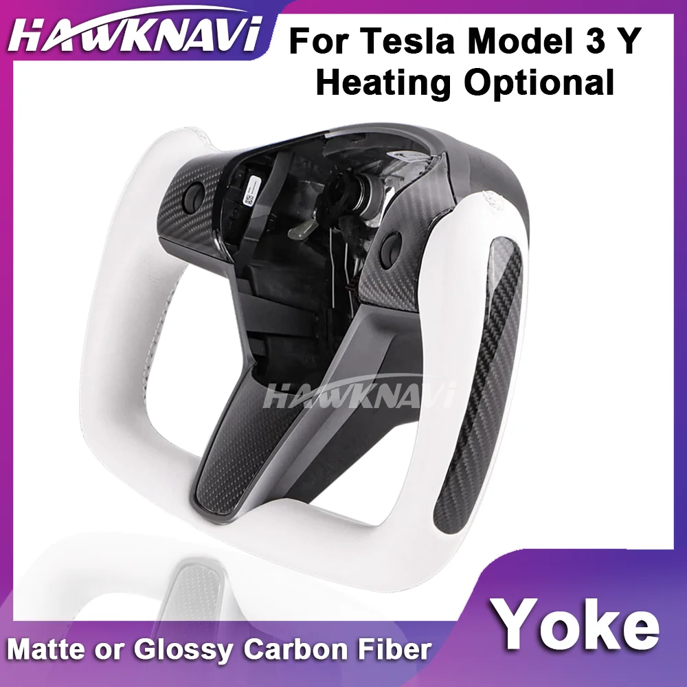 

Carbon Fiber Yoke Steering Wheel Racing For Tesla Model 3 Y 2017-2022 White Matte or Glossy Middle and Sides Heated No Heating