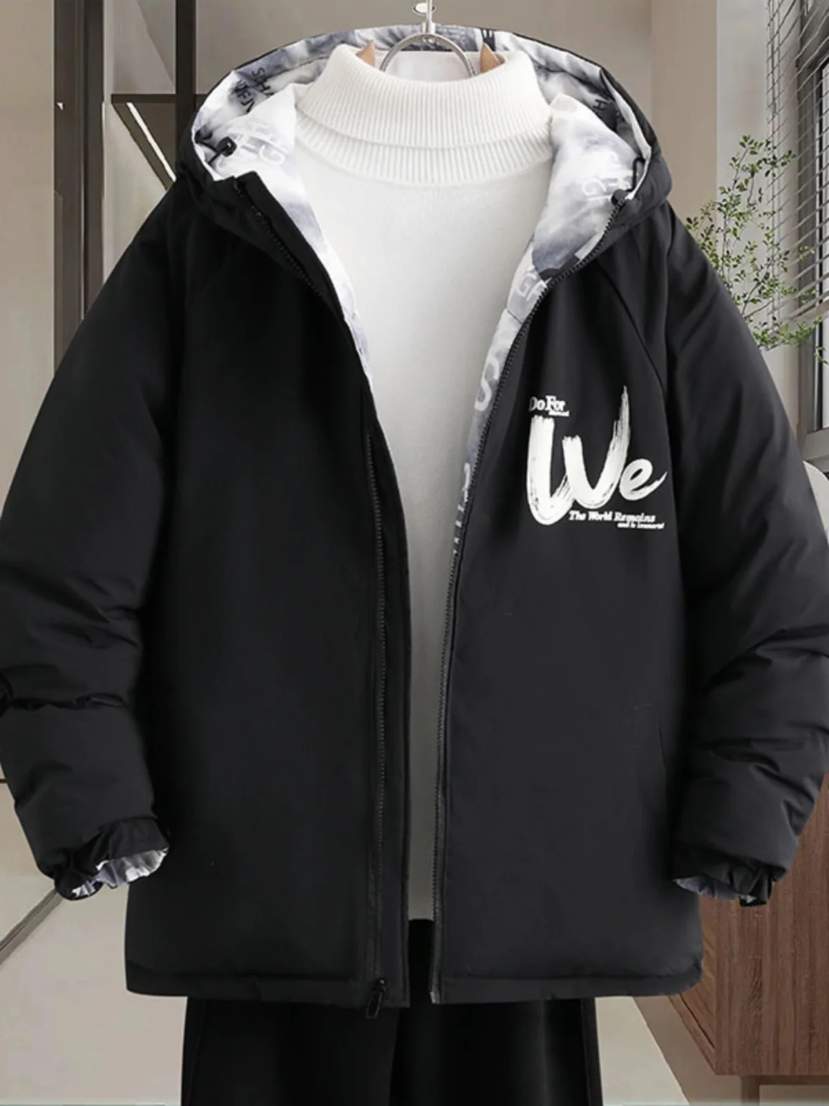 Woodpecker Double-Sided Wear Hood Cotton-Padded Coat Men's Autumn and Winter New Youth Student Thickened Warm Fashion Brand O...