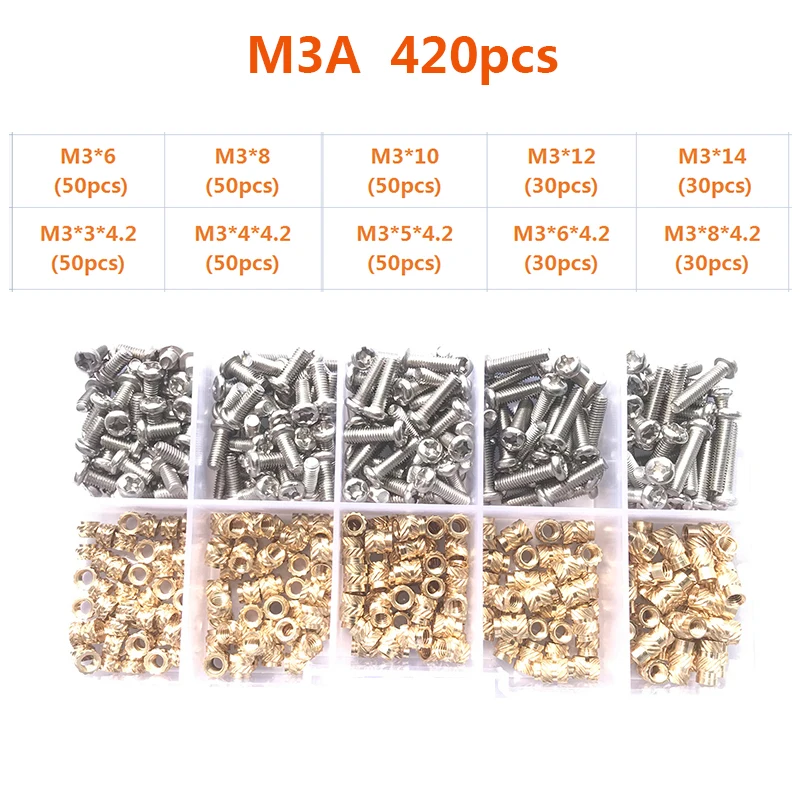 

M1.4 M1.6 M2 M3 Brass Insert Nut and Stainless Steel Screw Hot Melt Thread Knurled Heat Injection Molding Embedment Copper Nut