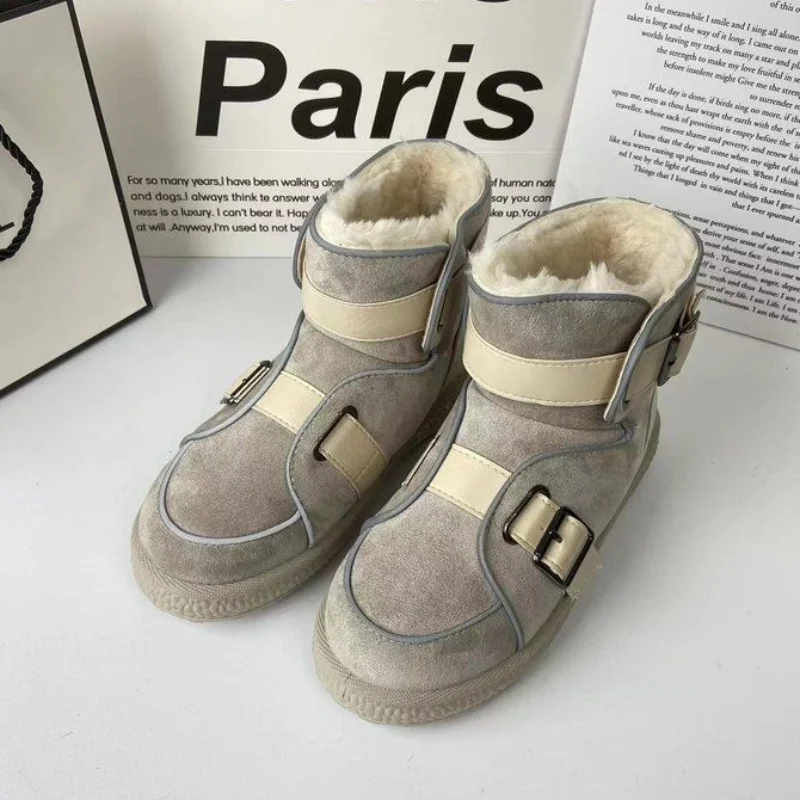 Winter 2023 Snow Boots Woman Most Sold Leather and Fur Booties Chunky Half Autumn Footwear Women's Shoes Black Hot Warm New In