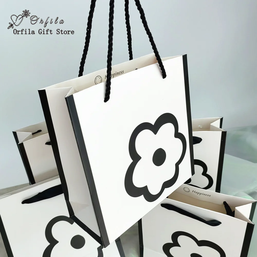 Довольно белый черный цветок подарочная сумка коробка для вечеринки детского