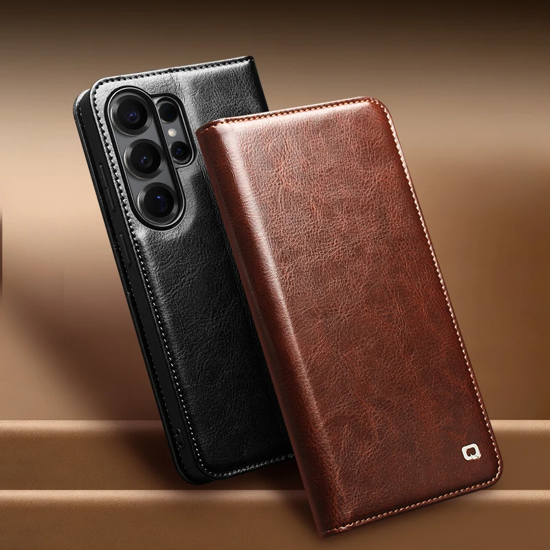 Фото Чехол для телефона из натуральной кожи для Samsung Galaxy S26 S25 S24 S23 S22 Plus Ultra Business Style Fashion Luxury с отделениями для карт №2
