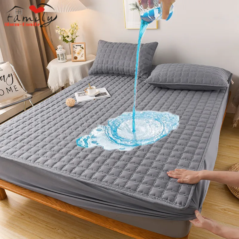 

100% Waterproof Mattress Cover Quilted Cotton Bed Cover Solid Color Thicken Mattress Protector Bedspreads Fitted Sheet Queen