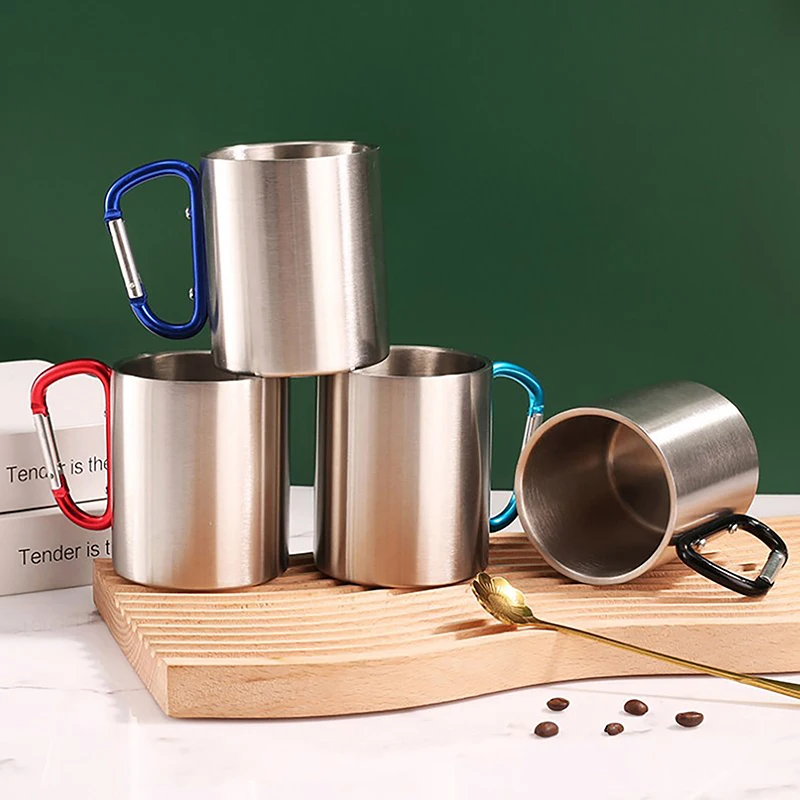 Туристическая кружка из нержавеющей стали с карабином 220 мл