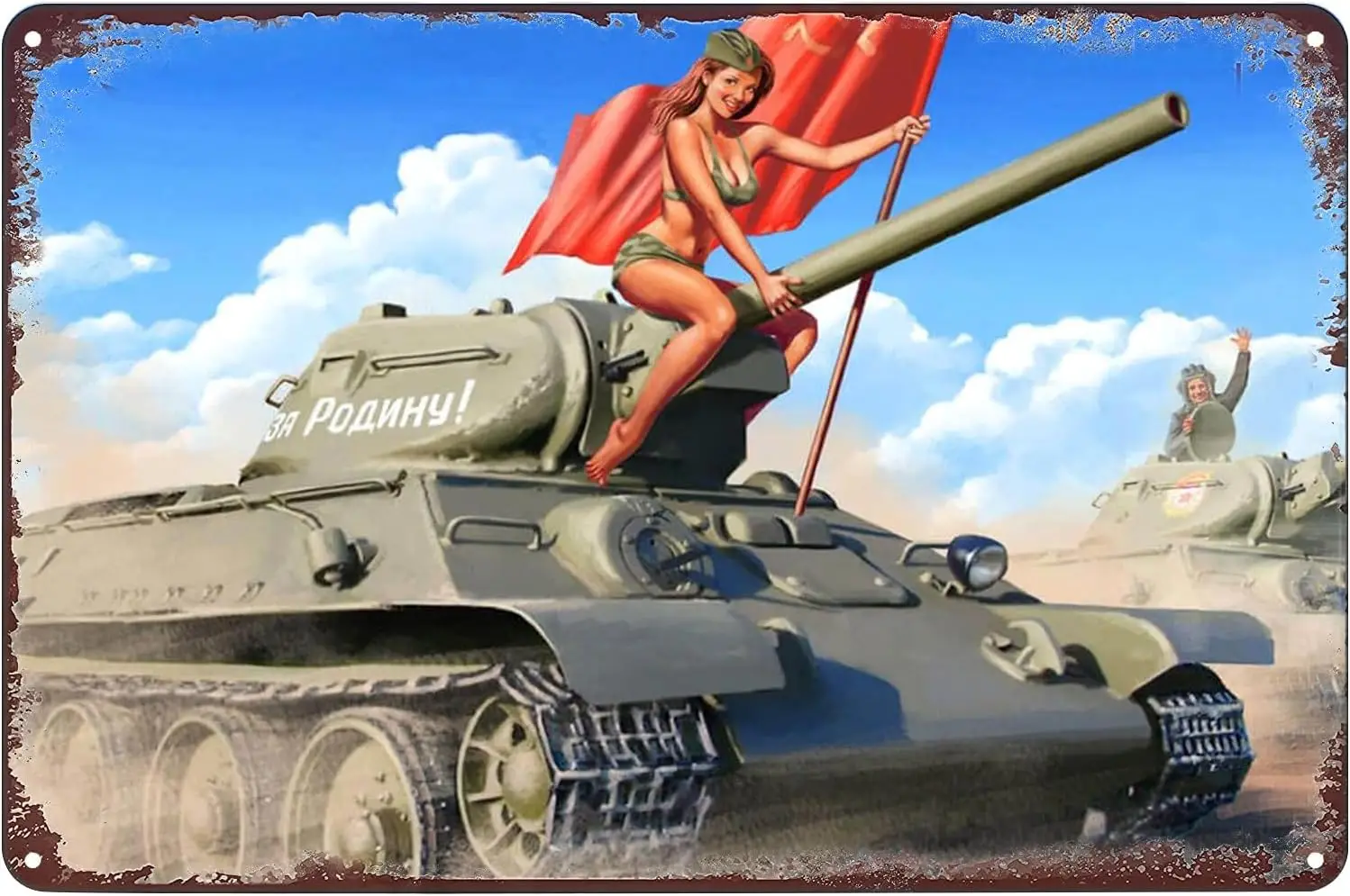 Металлический постер Pinup Girl Tank: Жаркая женщина, жестяная табличка, настенный декор для дома, бара, паба, клуба, кафе, мужской комнаты, гаража, ванной комнаты, 8 знаков (art.: 3920da01cdf01) - 3920da01cdf01