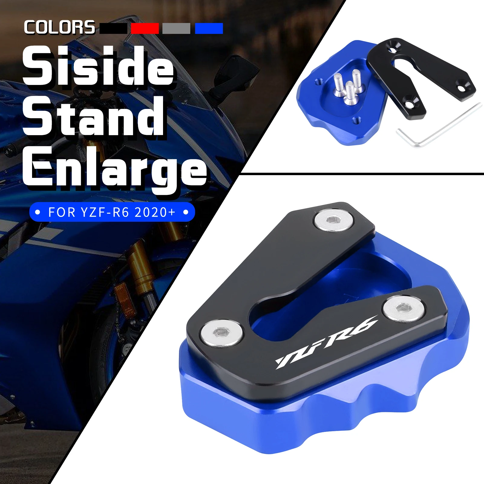 

For Yamaha YZF-600 R6 YZF600R6 YZF 600 R6 2020-2022 Motorcycle CNC Kickstand Extension Pad Foot Side Stand Enlarge Support Plate