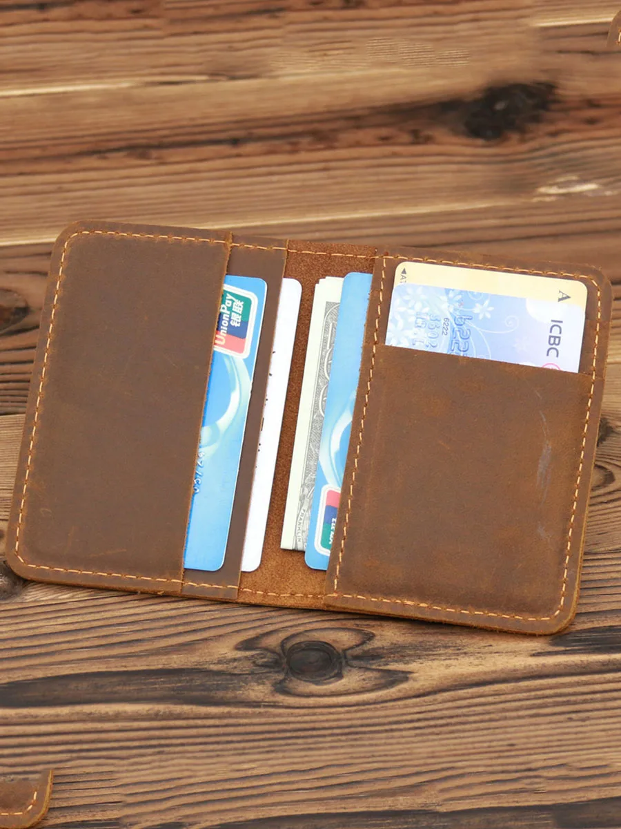 Gebwolf Vintage Men's Genuine Leather Credit Card Holder Small Wallet Money Bag Mini Purse For Male