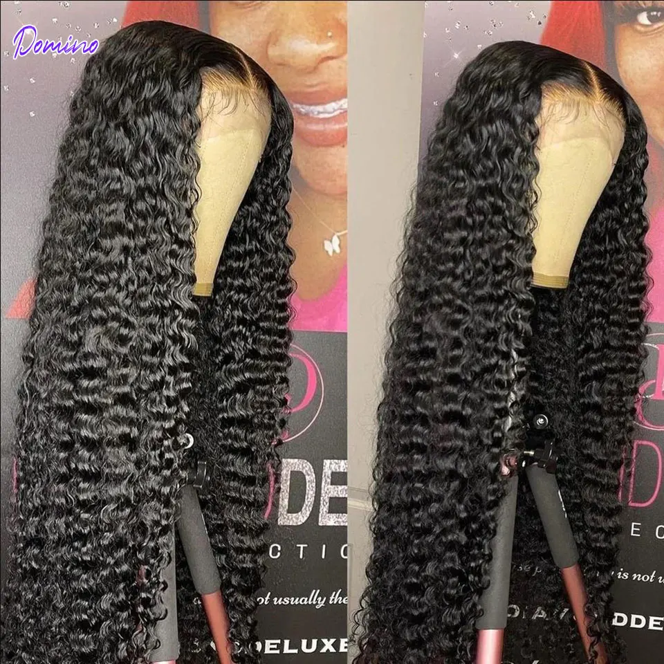 Domino Deep Wave Lace Front Wig 30Inch Transparent Water Wave Lace Frontal Human Hair Wigs Brazilian Deep Curly Lace Closure Wig enlarge