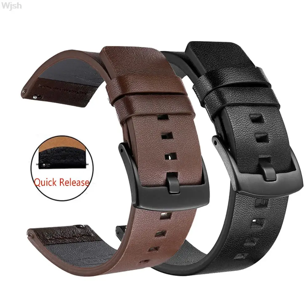 

18mm 20mm 22mm 24mm Genuine Leather Watchband for Samsung Galaxy Watch 42mm 46mm Active 2 Strap Band for Huawei gt 2 Amazfit bip