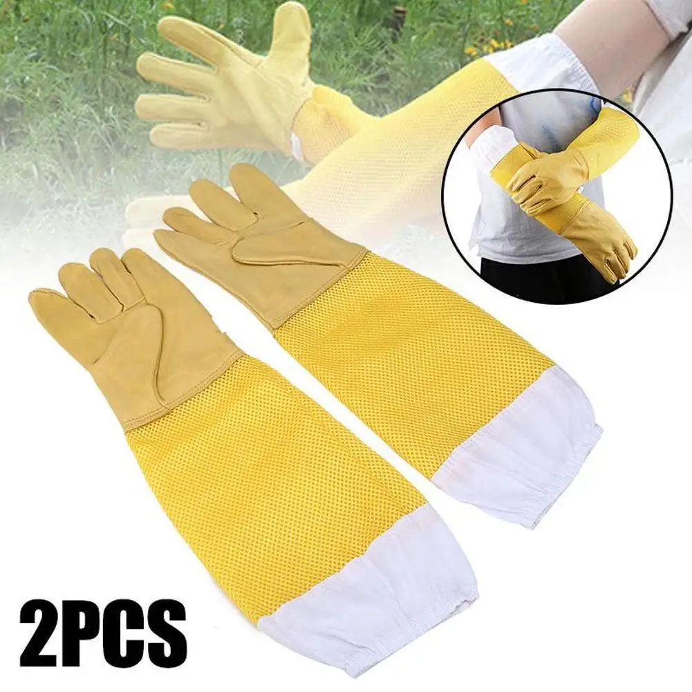 2pcs Beekeeping Gloves Protective Sleeves Breathable Anti Bee Sting Sheepskin Long Gloves For Beekeeper Beekeeping Tools