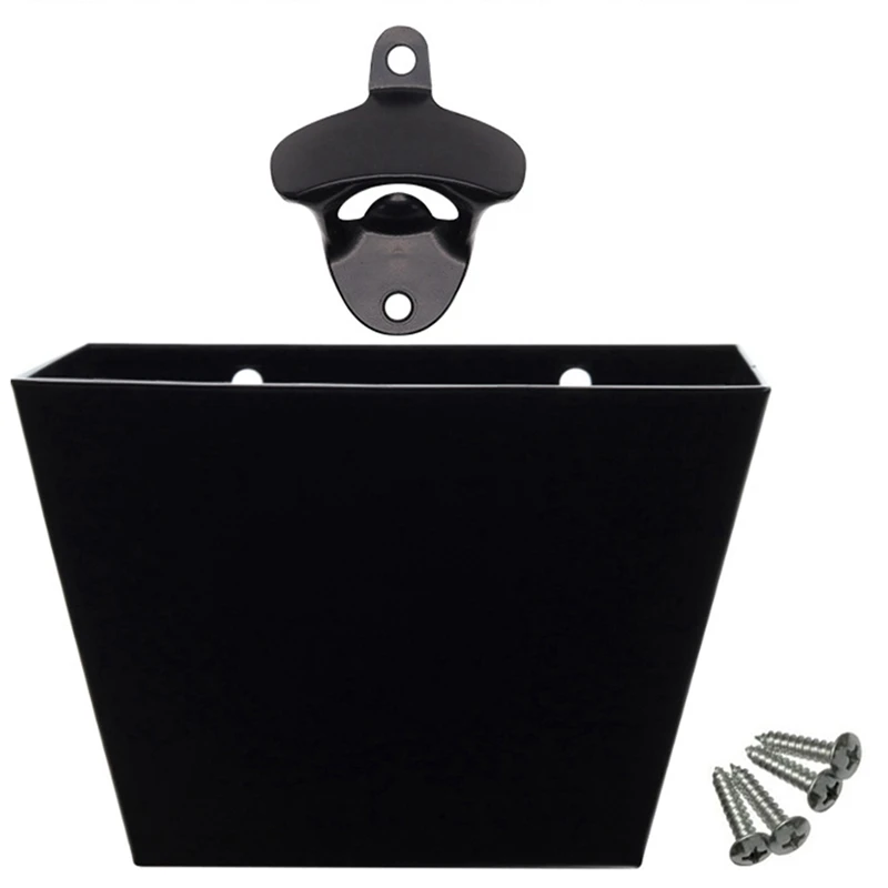 Stainless Steel Bottle Opener Wall Mounted Beer Cap Catcher Storage Bucket Box with Screws for Kitchen Bar Holder Tool