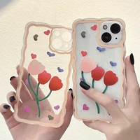 oil painting love tulip curly wave phone case for iphone 12 case iphone 11 13 12 pro max mini xr 8 7 6 plus se 20 x xs max cover
