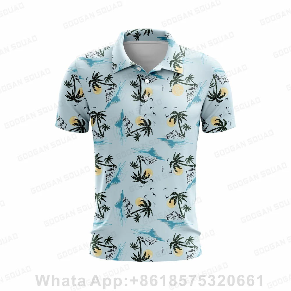 2023 New Summer Hawaii Style Men Polo Shirt Casual Fashion Short Sleeve Quick Dry Fishing Golf T-shirt Lapel Button Polo T-shirt