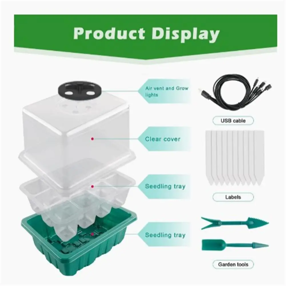 

5pcs Seedling Tray With Led Grow Lights Plant Seed Starter Tray Kit Greenhouse Growing Trays With Holes