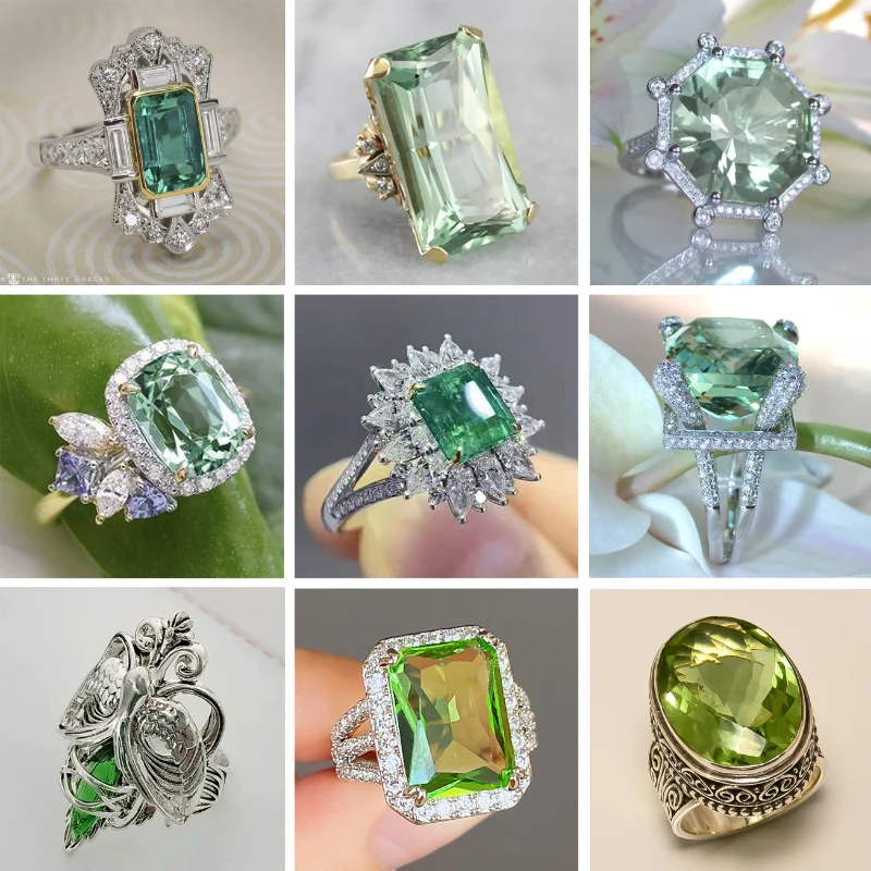 

Fashion Gorgeous Large Green Stone Women's Wedding Ring Noble Crystal Engagement Jewelry Gifts Classic Anniversary Jewelry