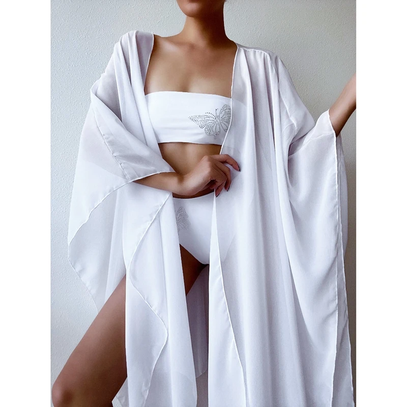 

Sexy Summer Women Cardigan Kimono Blouse Tops Beach Cover Up Loose 3/4 Sleeve Irregular Cardigan